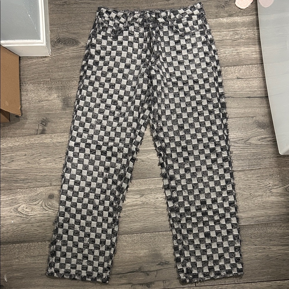 Boohoo Mens Black and White Checkered Cargo Pants